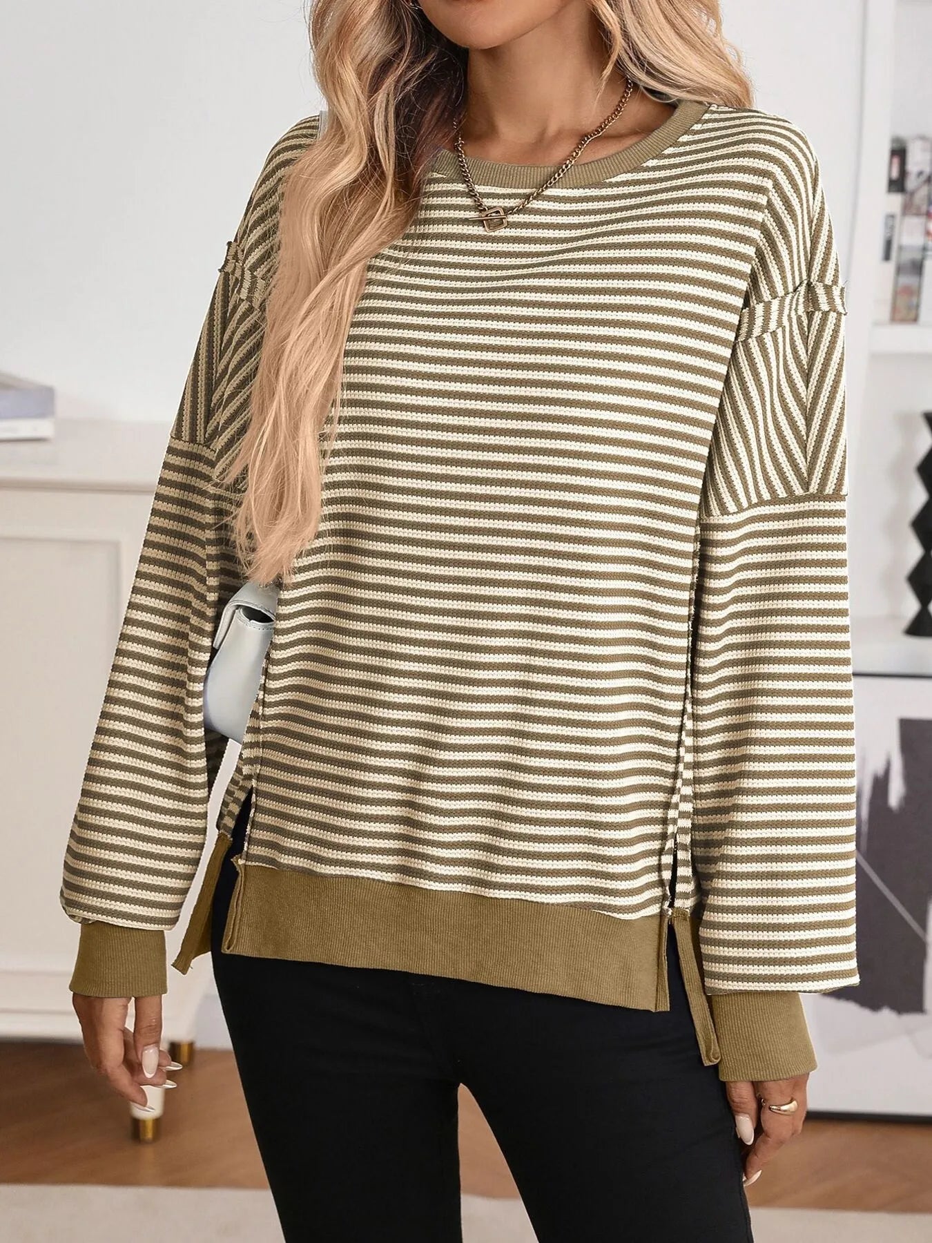 Exposed Seam Striped Contrast Sweatshirt