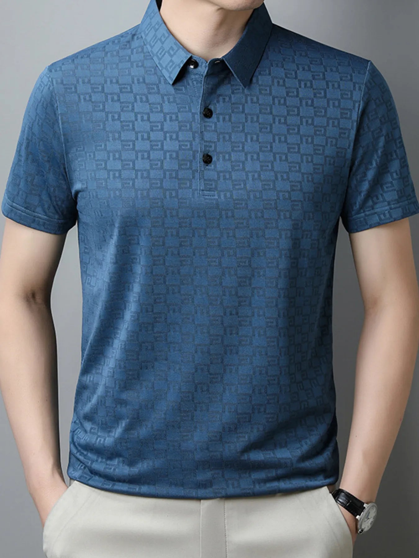 Men's Plus Size Breathable Textured Pattern Polo NicholesGifts