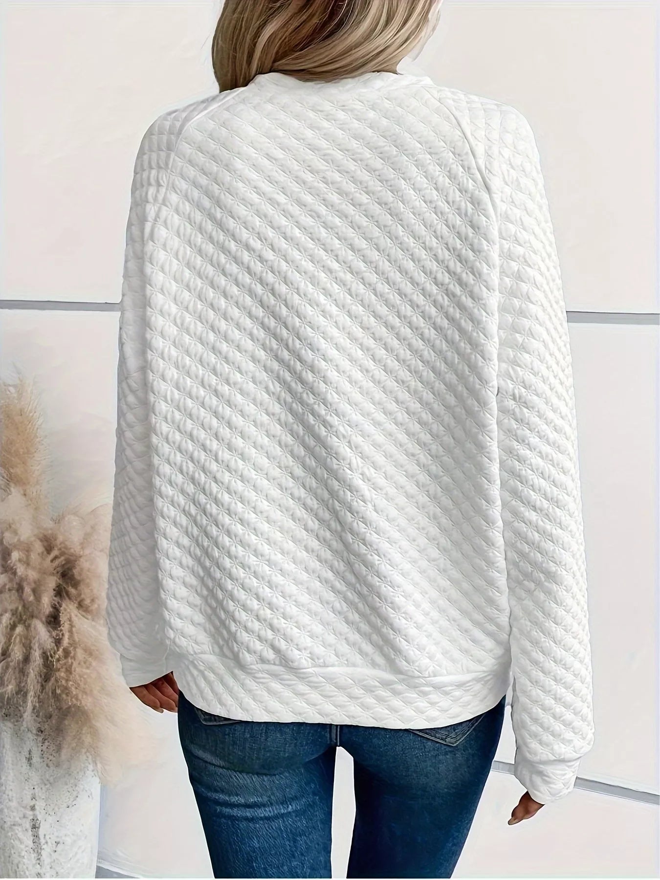 Textured Long Sleeve Notched Sweatshirt nicholesgifts