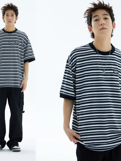 Men's Classic Striped Cotton Crew Neck T-Shirt nicholesgifts