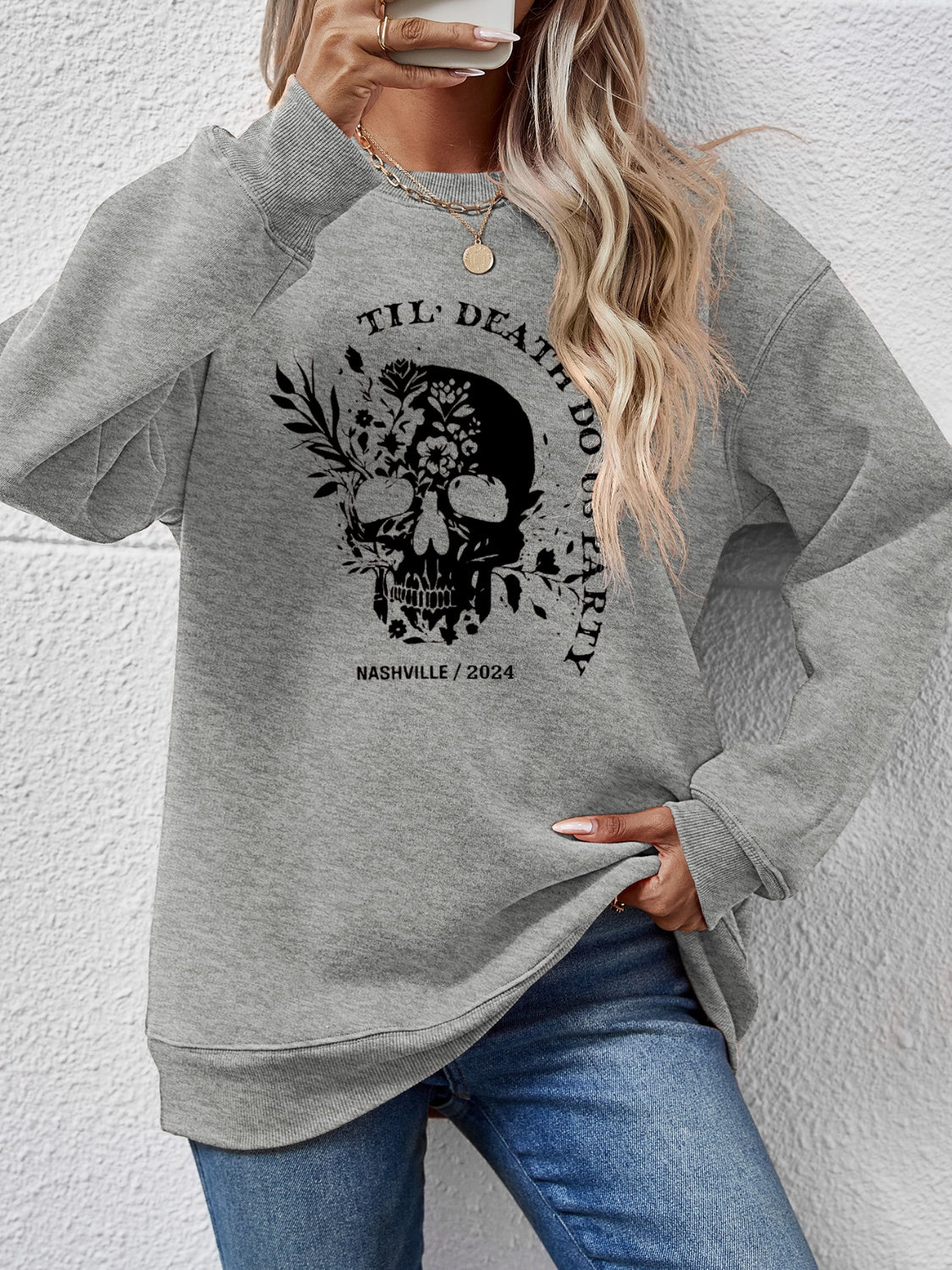 Graphic Round Neck Dropped Shoulder Sweatshirt nicholesgifts