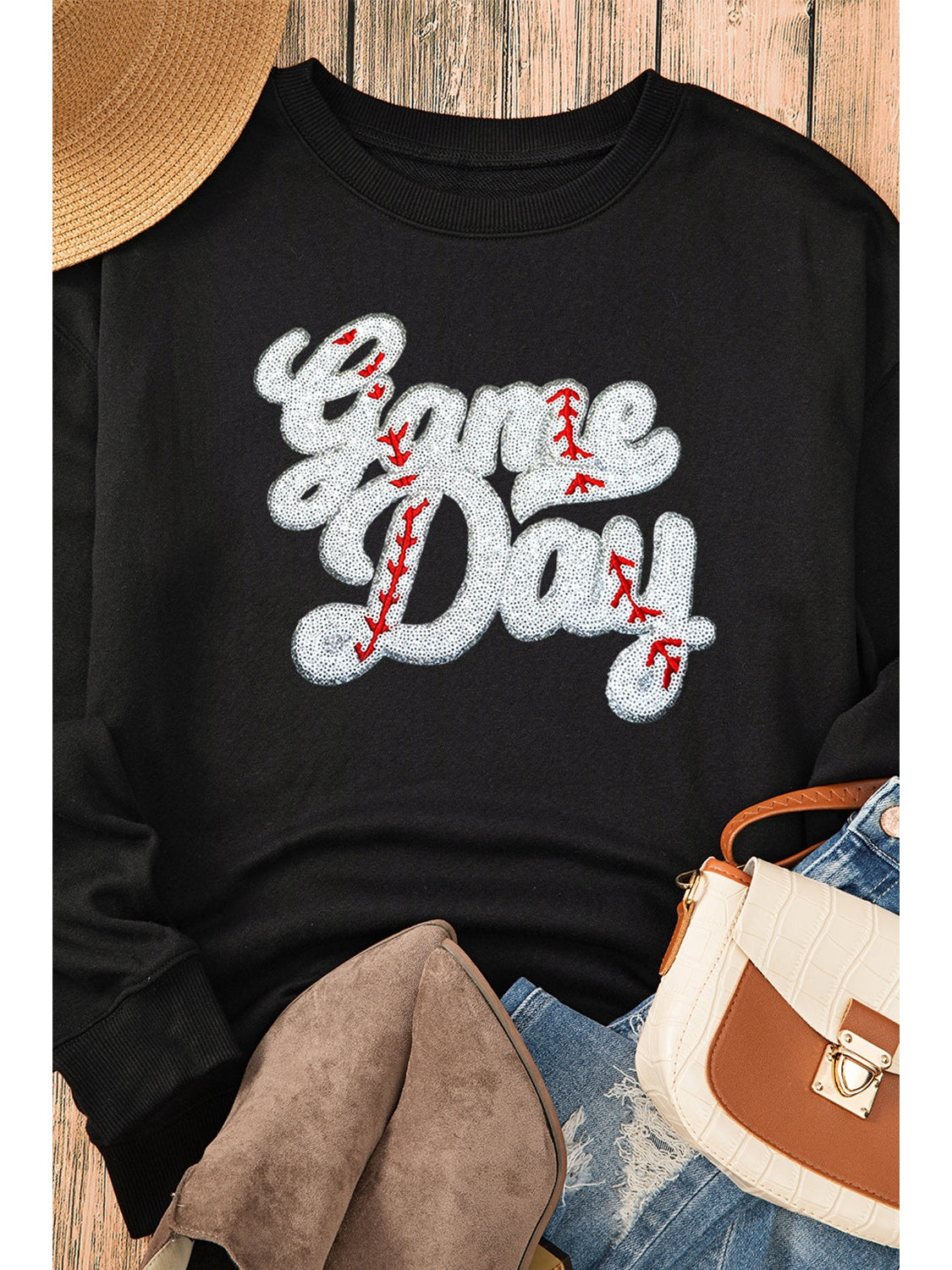 Women Letter Graphic Round Neck Long Sleeve Sweatshirt nicholesgifts