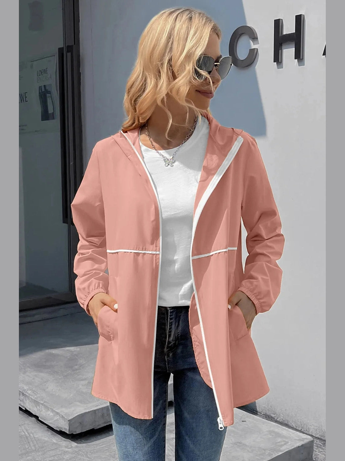 Ivy Lane Zip Up Long Sleeve Hooded Watertight Jacket nicholesgifts