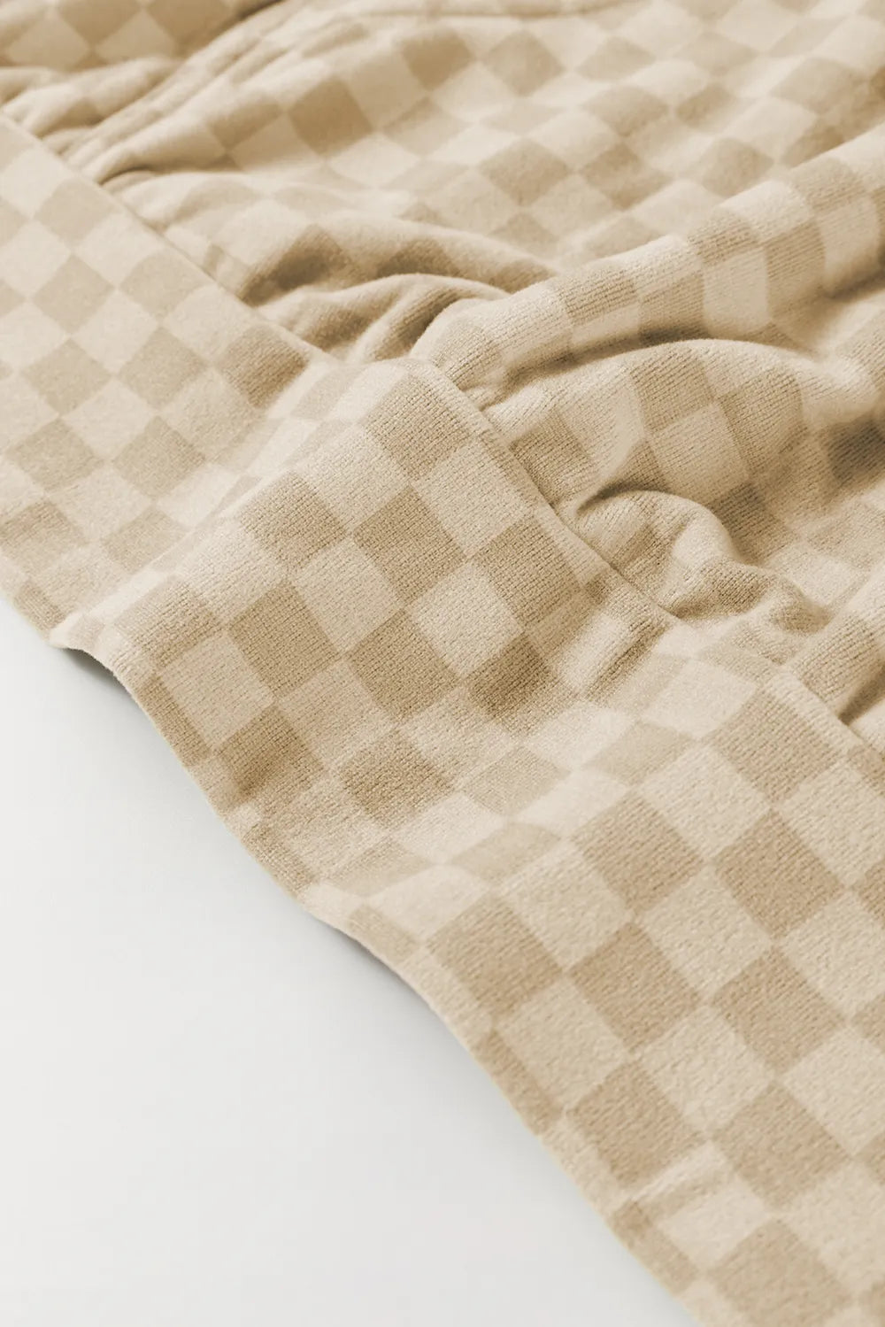 Checkered Print Kangaroo Pocket Drawstring Hoodie Trendsi