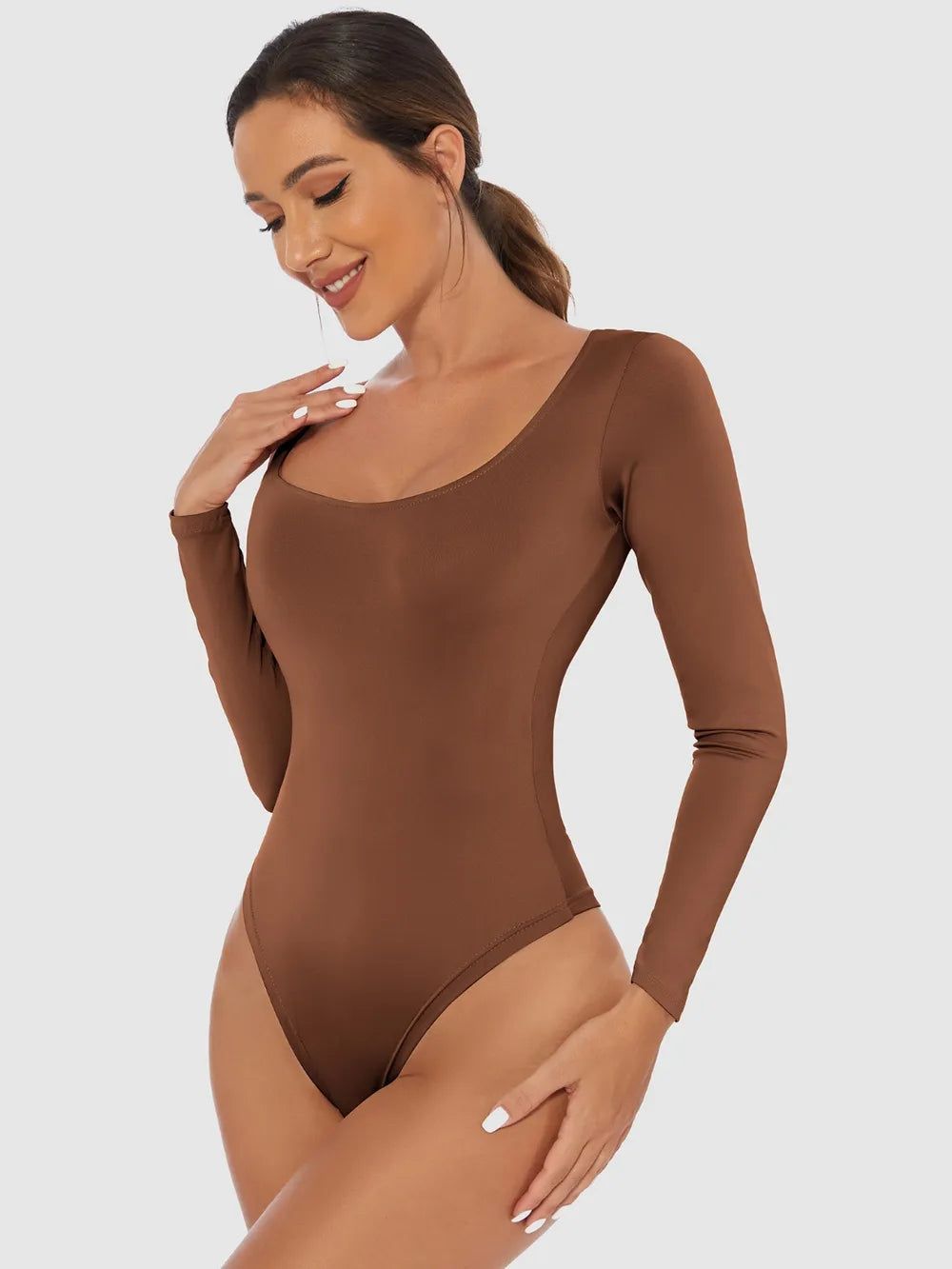Full Size Scoop Neck Long Sleeve Bodysuit nicholesgifts