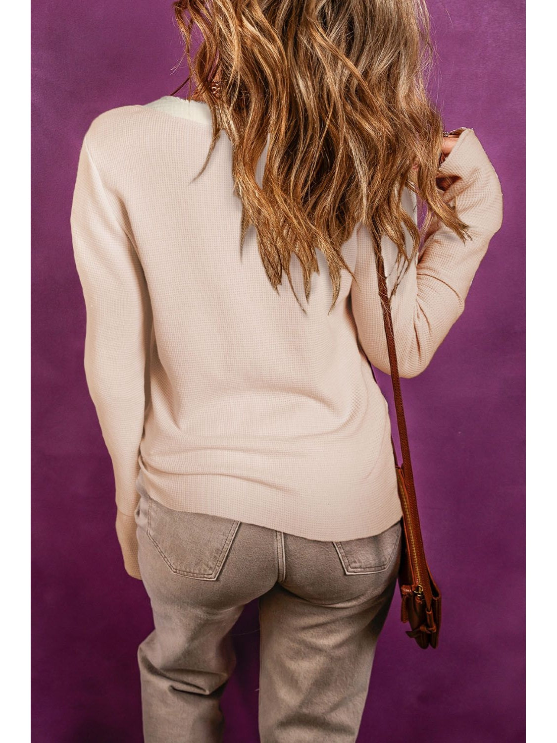Waffle Knit Textured Henley Top nicholesgifts