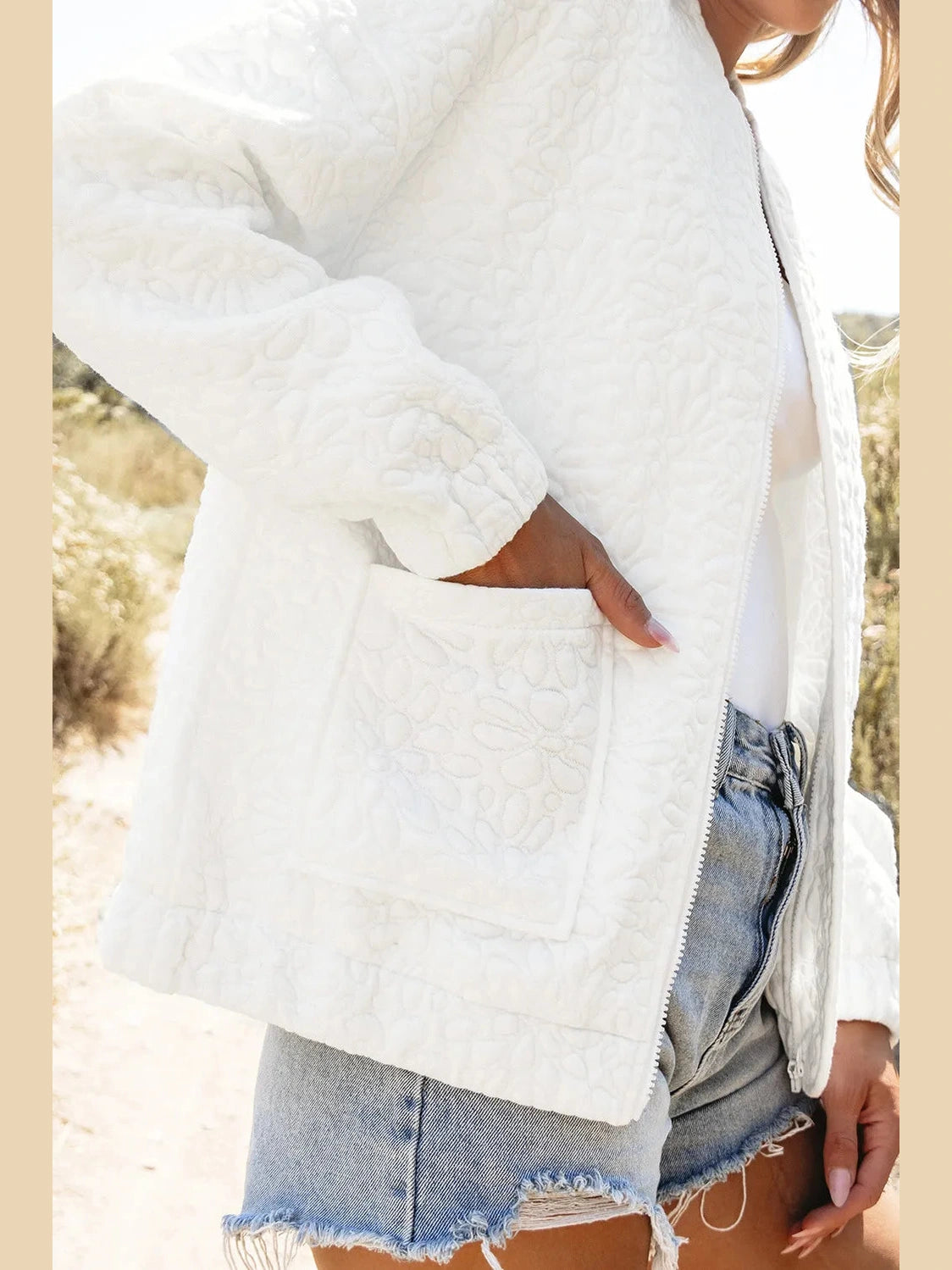 Baseball Collar Floral Quilted Jacket