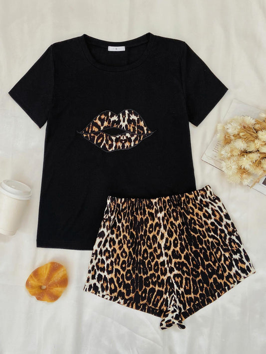Leopard Lip Graphic Top and Shorts Lounge Set nicholesgifts