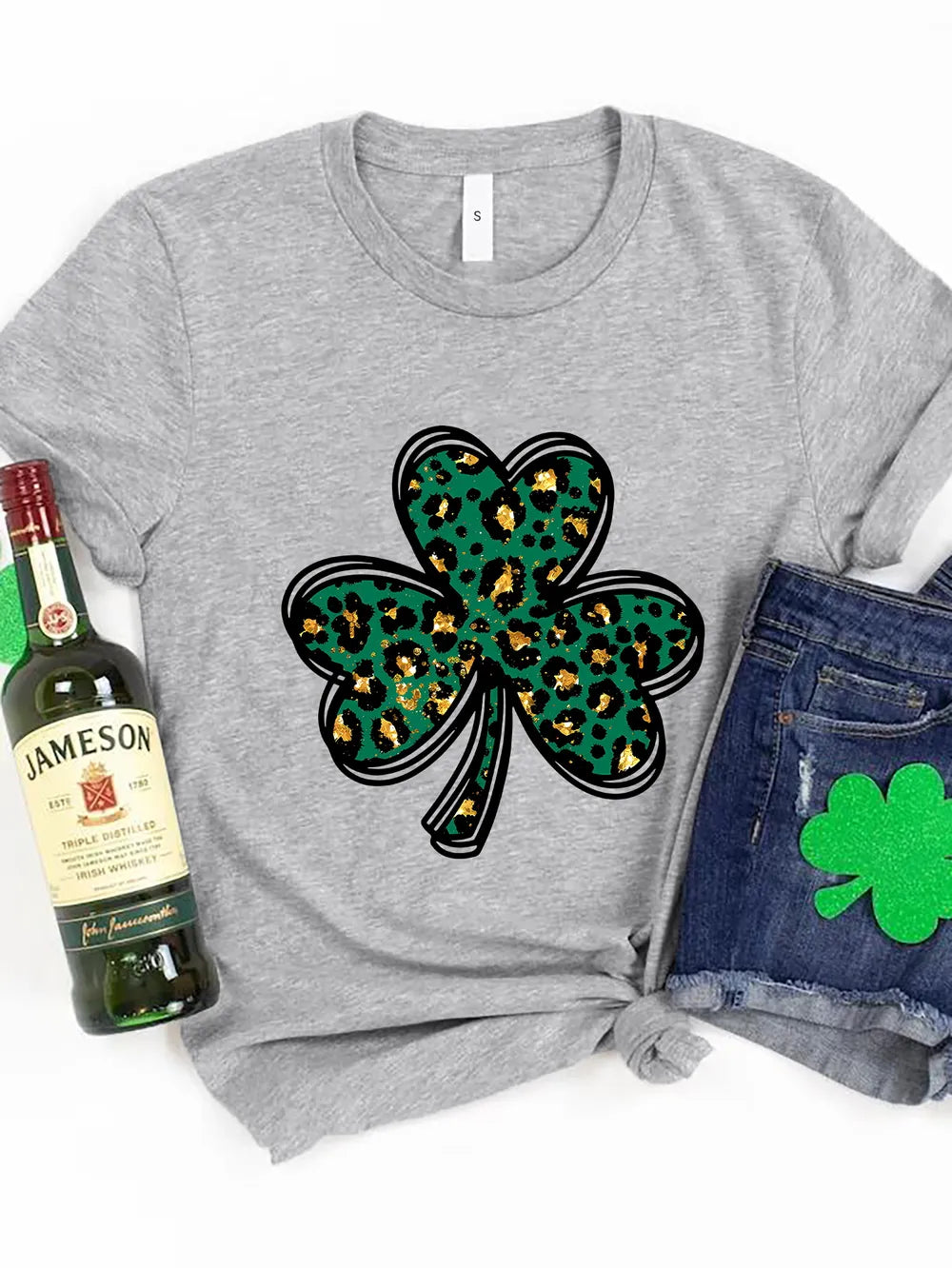 Lucky Clover Round Neck Short Sleeve T-Shirt nicholesgifts