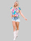 Ruffled Printed Notched Cap Sleeve Blouse nicholesgifts