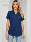 Women Johnny Collar Short Sleeve Blouse nicholesgifts