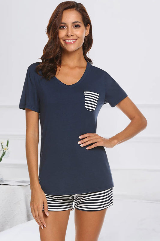 Striped Short Sleeve Top and Shorts Lounge Set NicholesGifts
