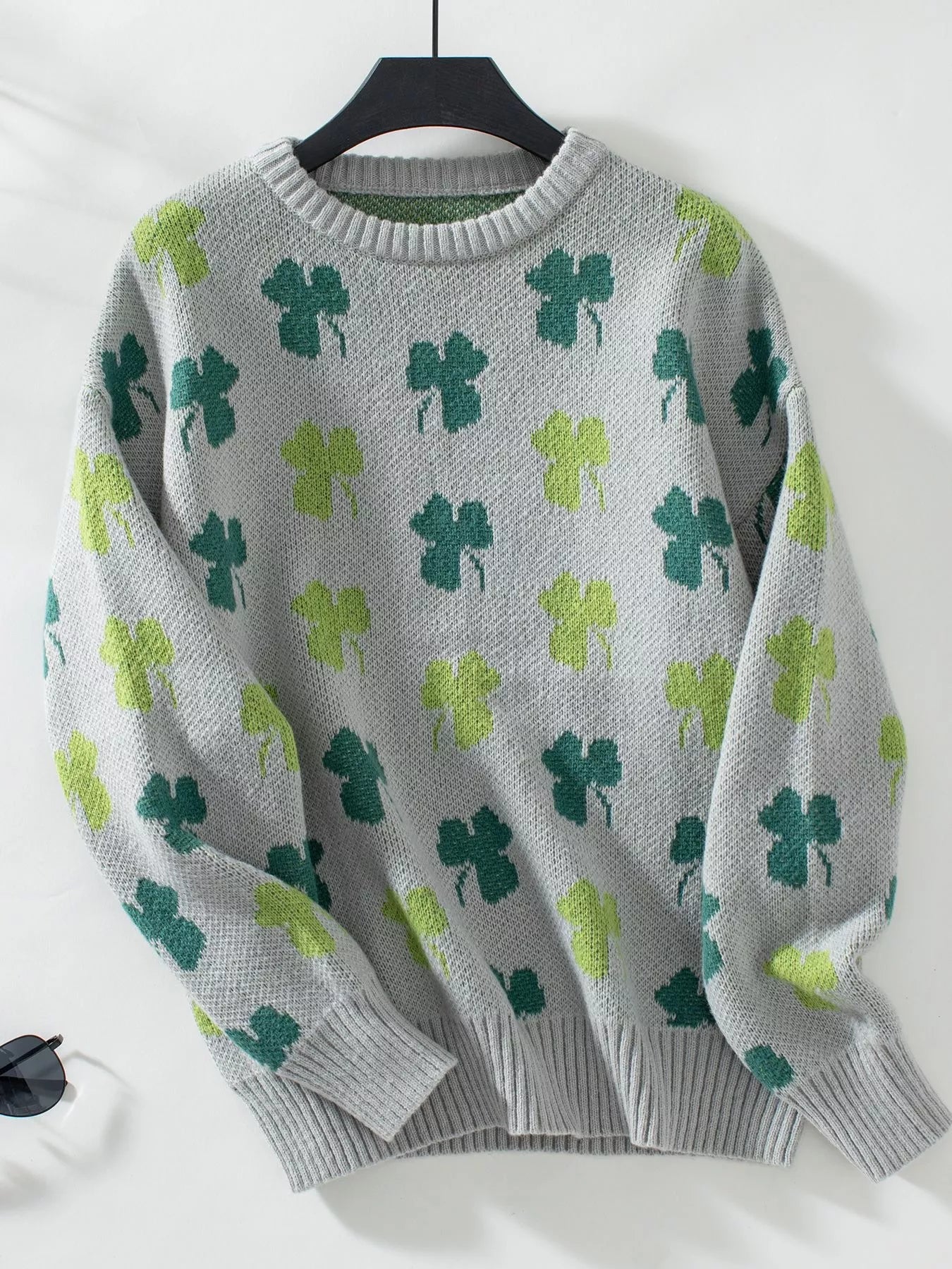Clover Round Neck Long Sleeve Sweater Trendsi
