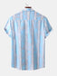 Men's Plus Size Casual Striped Short Sleeve Button-Up Shirt nicholesgifts