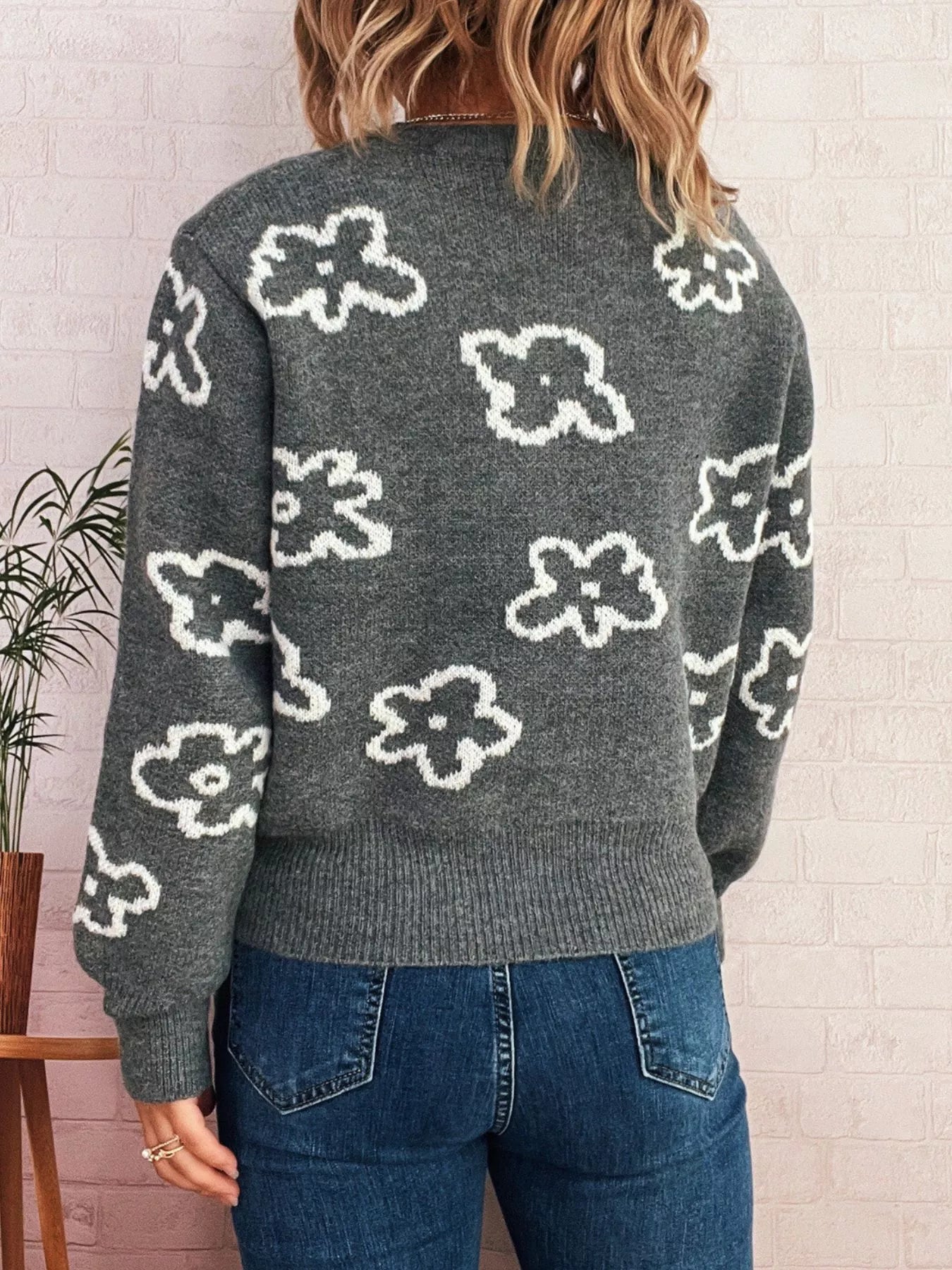 Floral Pattern Button-Up Cardigan