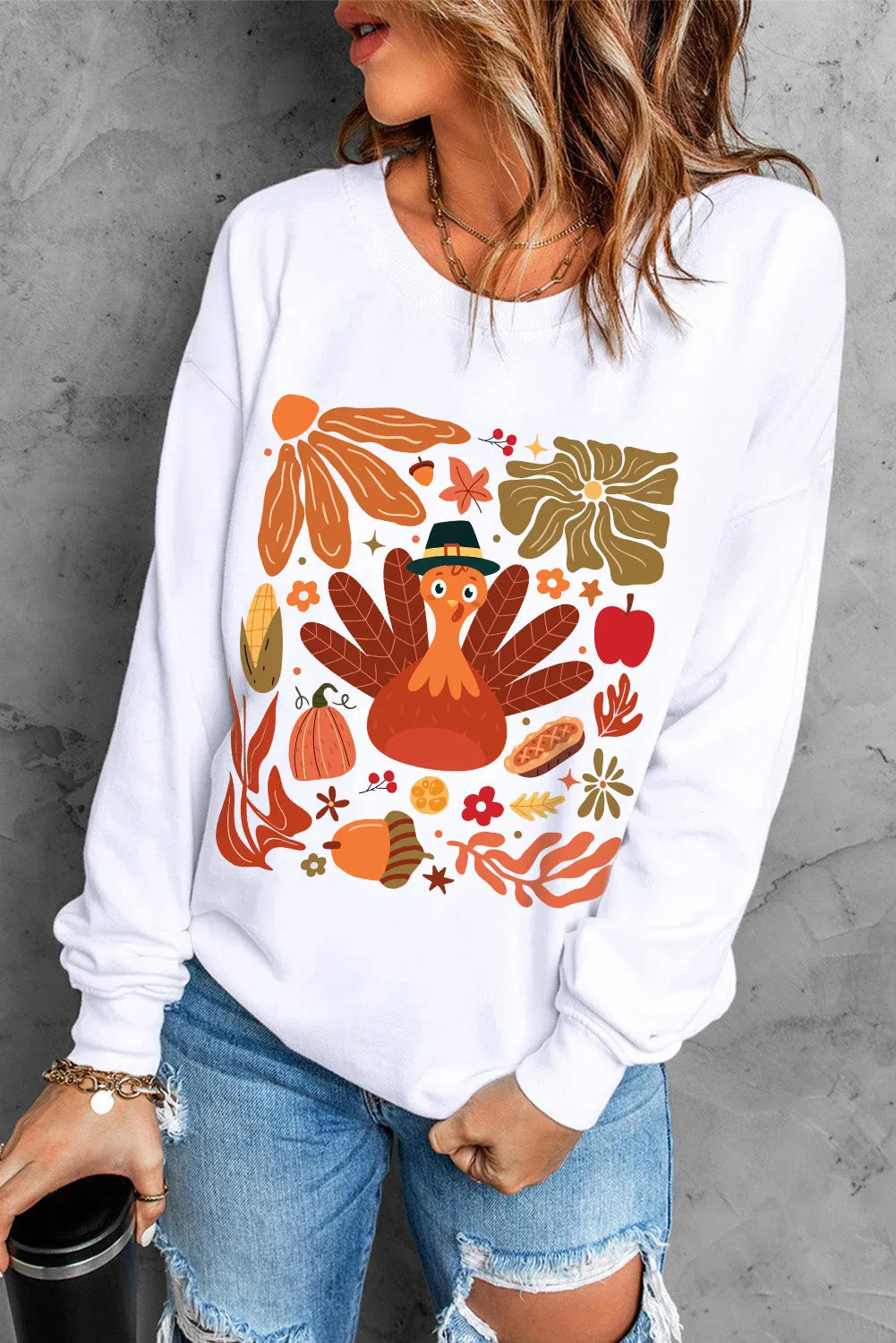 Graphic Round Neck Long Sleeve Sweatshirt Trendsi