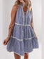 Stripe Sleeveless Notched Ric Rac Mini Dress nicholesgifts