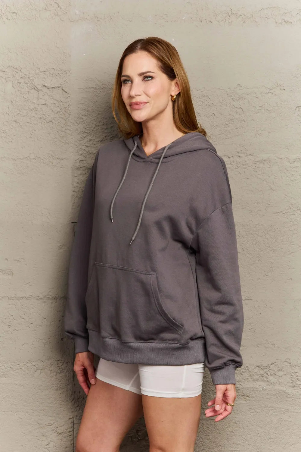 Full Size Long Sleeve Dropped Shoulder Hoodie Trendsi