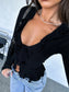 Women Ruffled Tie Front Flare Sleeve Shirt nicholesgifts