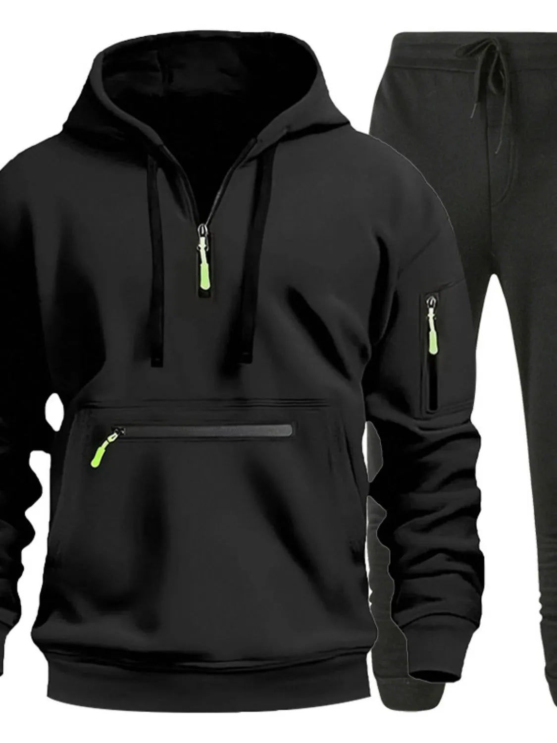 Men's Full Size Drawstring Half Zip Hoodie and Pants Set Plus Size NicholesGifts