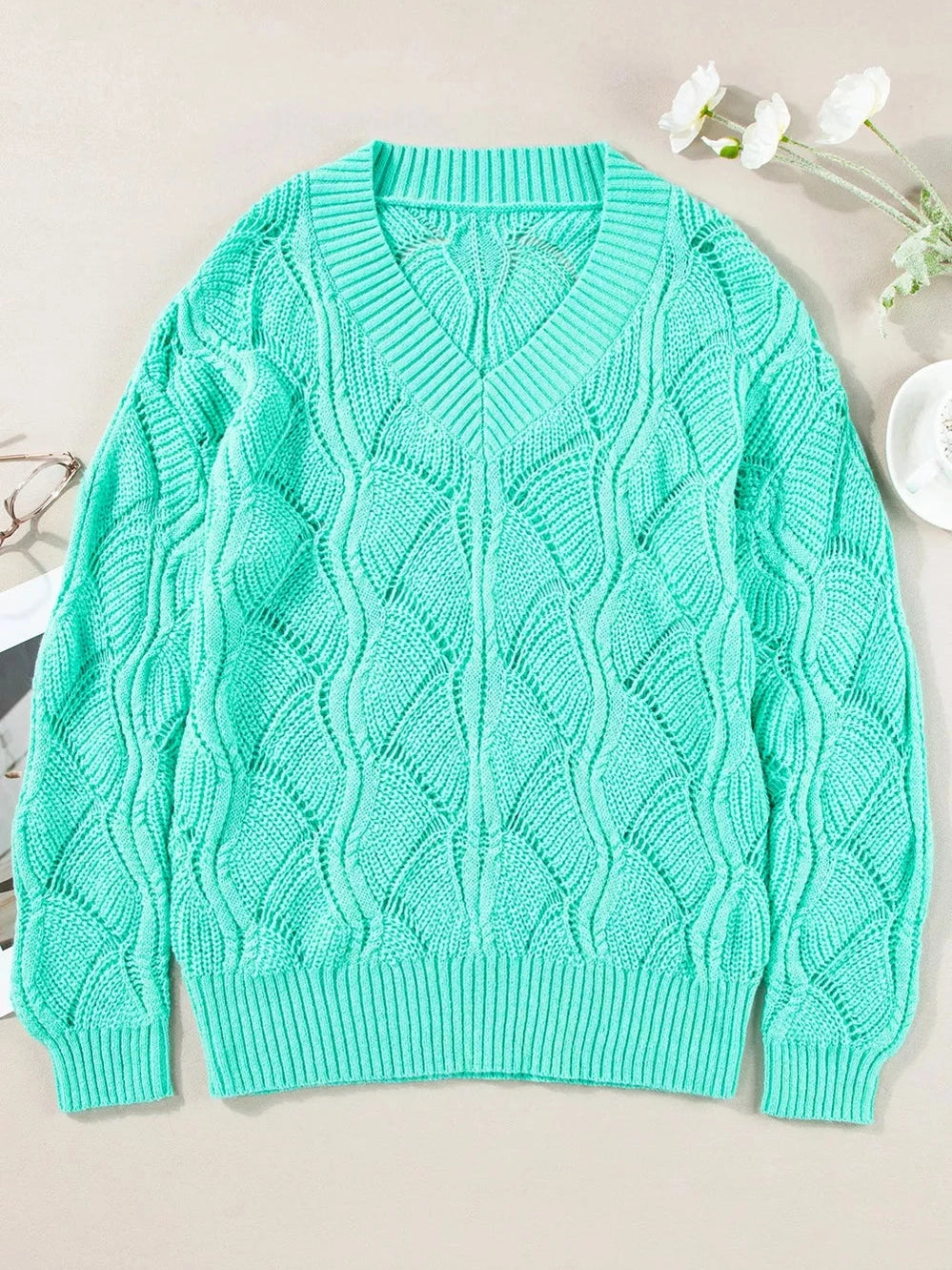 Elegant Texture V-Neck Knit Top nicholesgifts