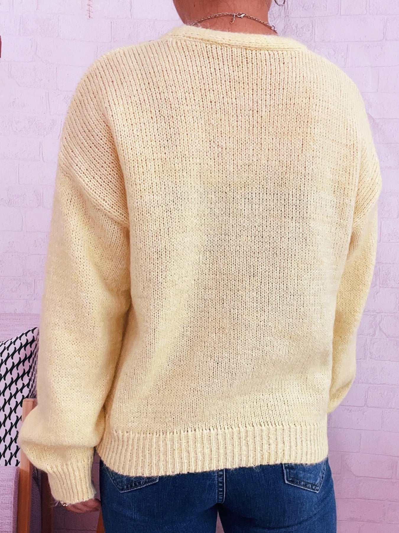 Cherry Button-Front Long Sleeve Cardigan