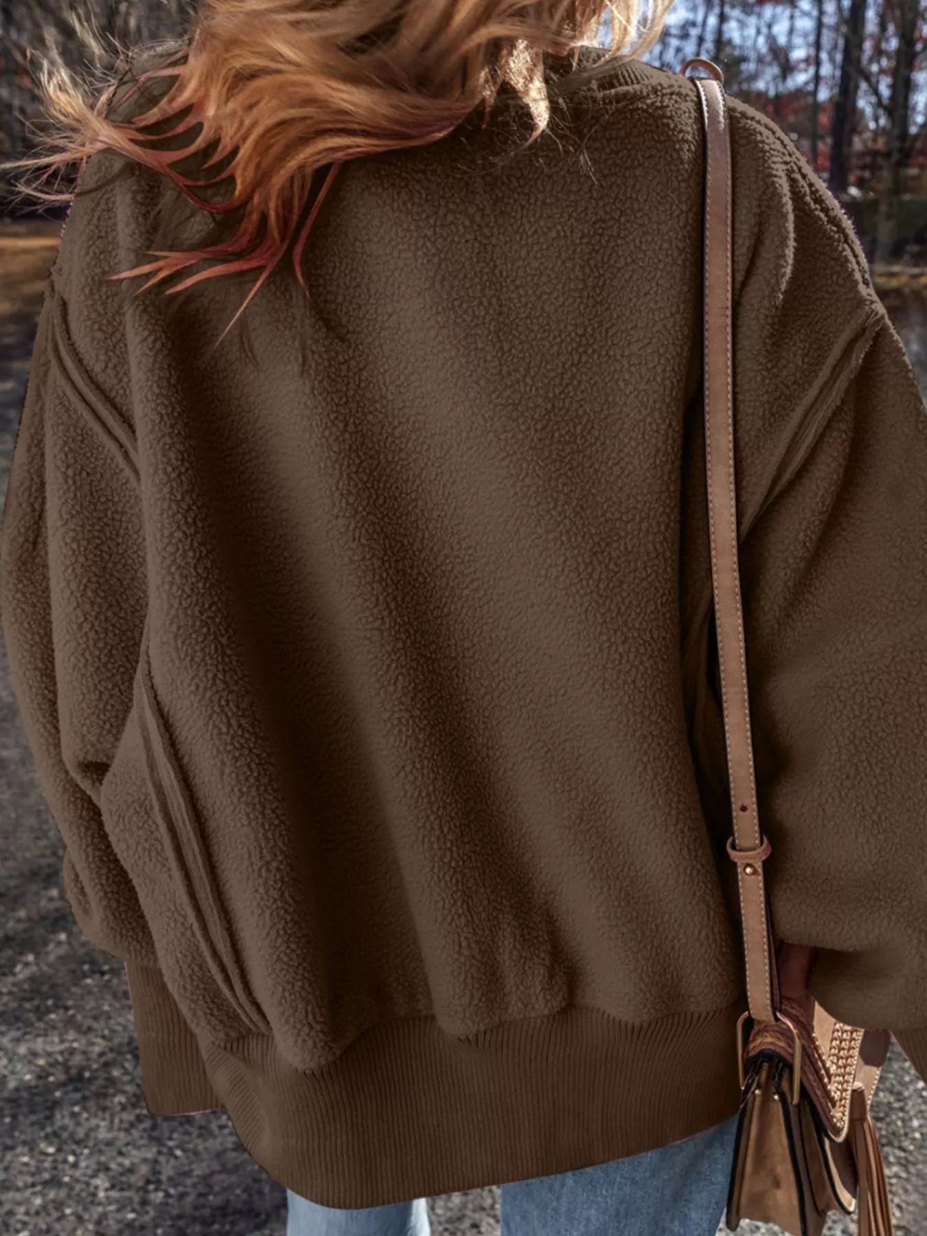 Round Neck Dropped Shoulder Sweatshirt Trendsi