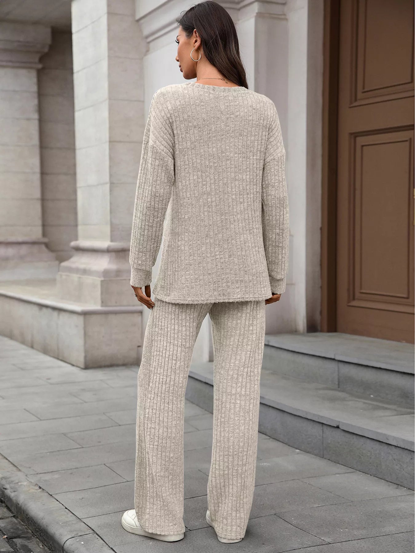 Ribbed Round Neck Top and Pants Set NicholesGifts
