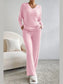 Ribbed V-Neck Top and Pants Lounge Set nicholesgifts