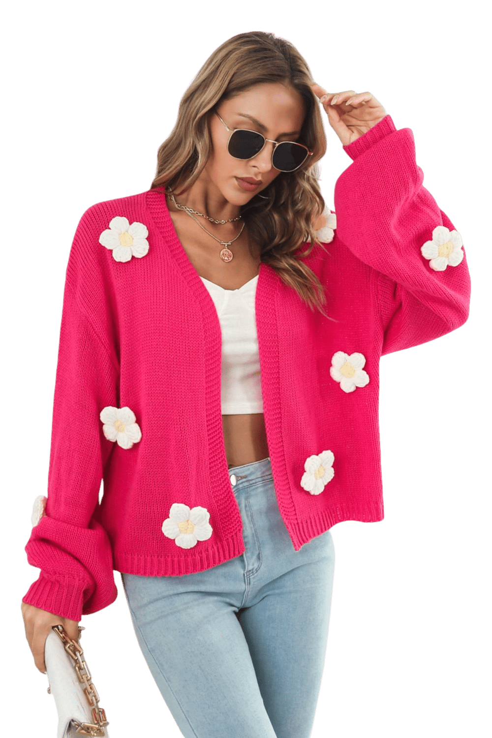 Women Floral Open Front Long Sleeve Cardigan - NicholesGifts