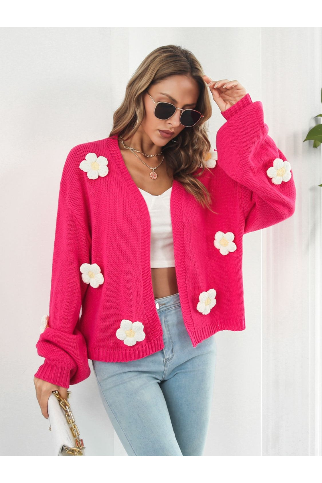 Floral Open Front Long Sleeve Cardigan nicholesgifts