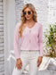 Decorative Button Openwork V-Neck T-Shirt nicholesgifts