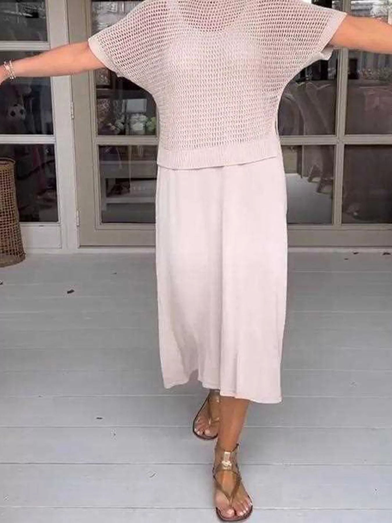Full Size Openwork Knit Cover Up and Dress Set Plus Size Trendsi