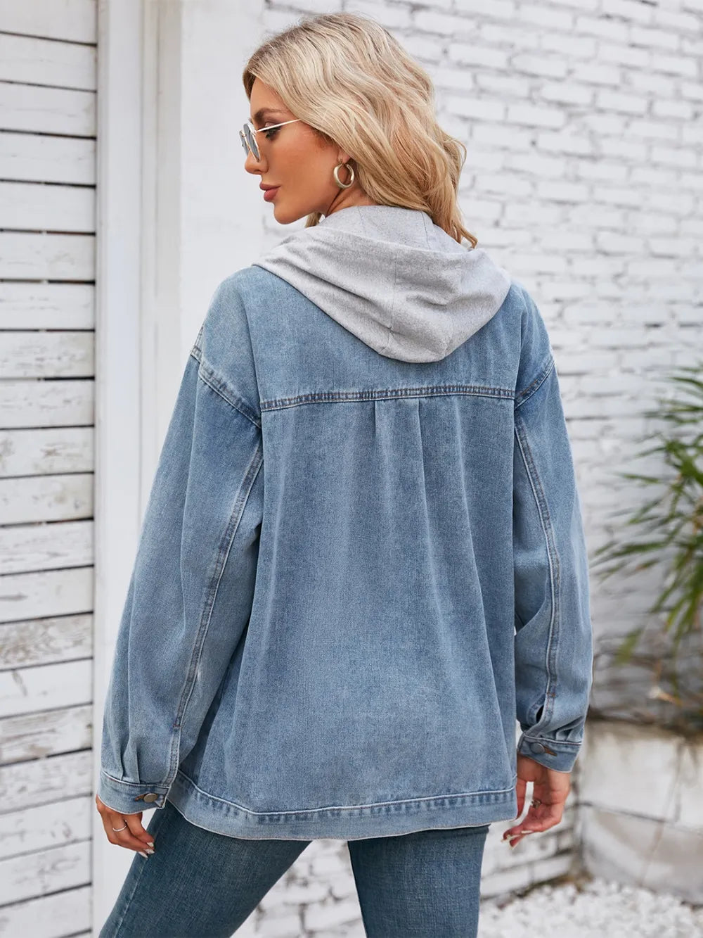 Pocketd Button Up Detachable Hooded Denim Jacket nicholesgifts
