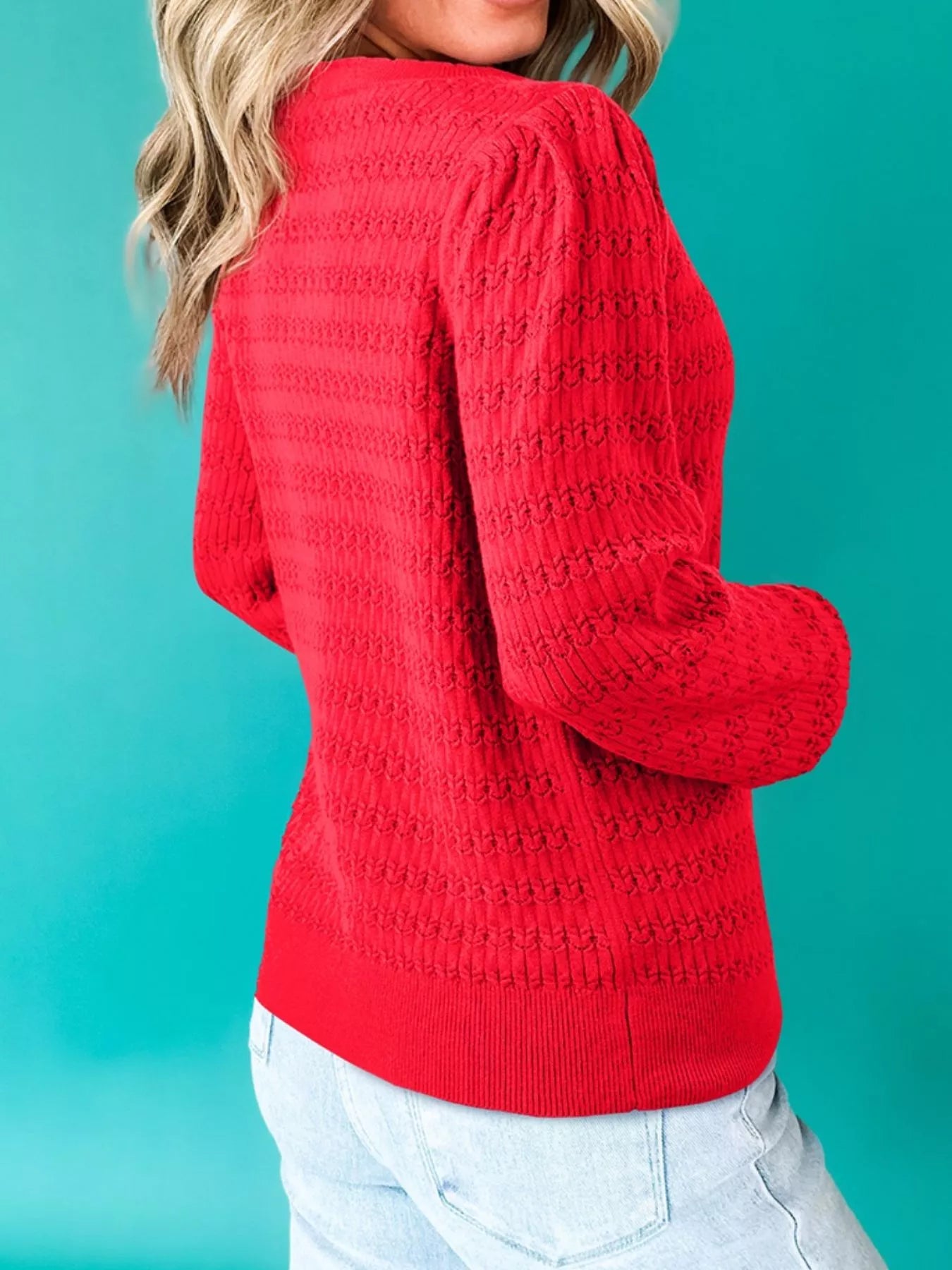 Ribbed Cuffs Crew Neck Sweater Trendsi