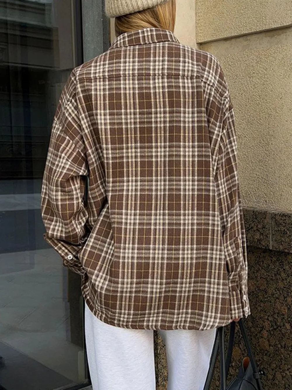 Pocketed Plaid Button Up Shacket nicholesgifts