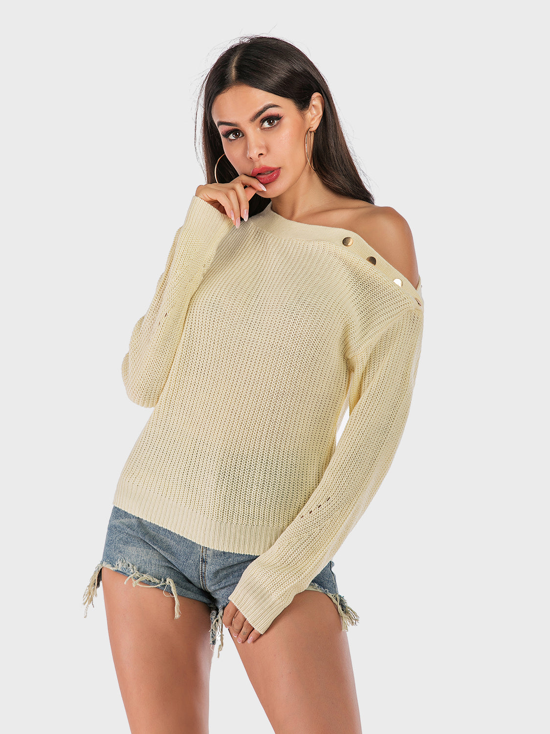 NicholesGifts Women Perfee One Shoulder Long Sleeve Sweater NicholesGifts