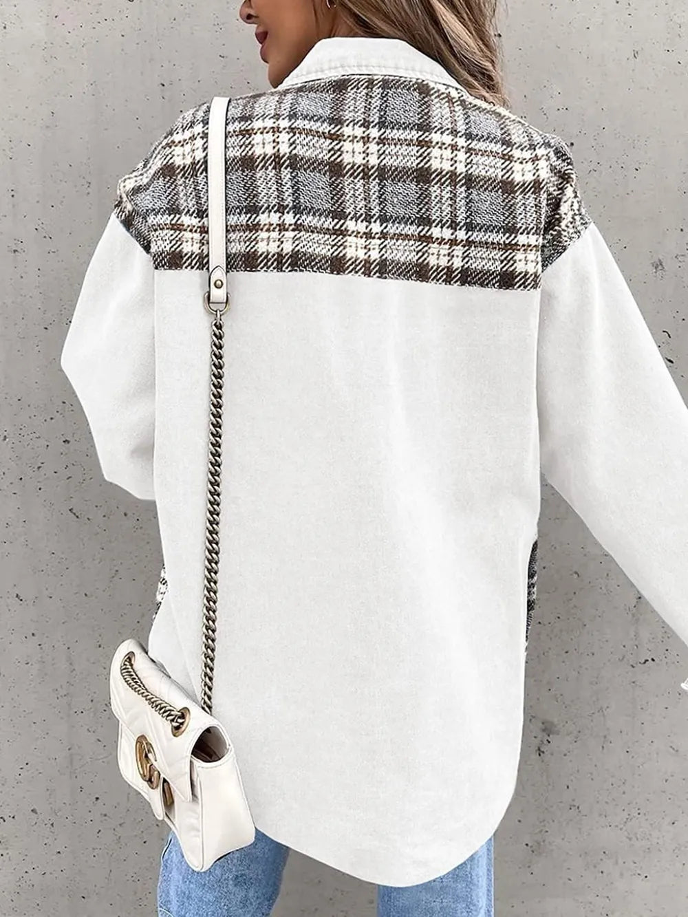Plaid Button Up Dropped Shoulder Jacket nicholesgifts
