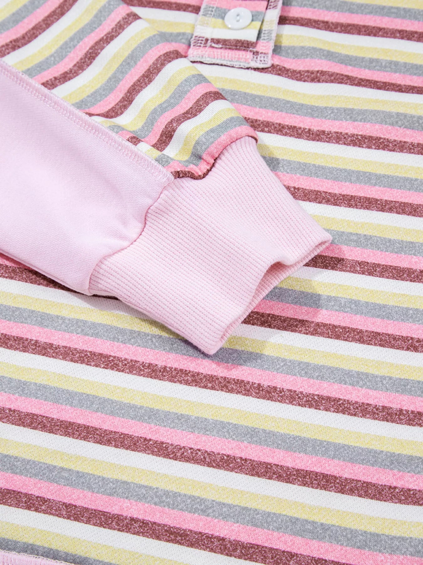 Exposed Seam Color Block Striped Patchwork Loose Henley Sweatshirt nicholesgifts