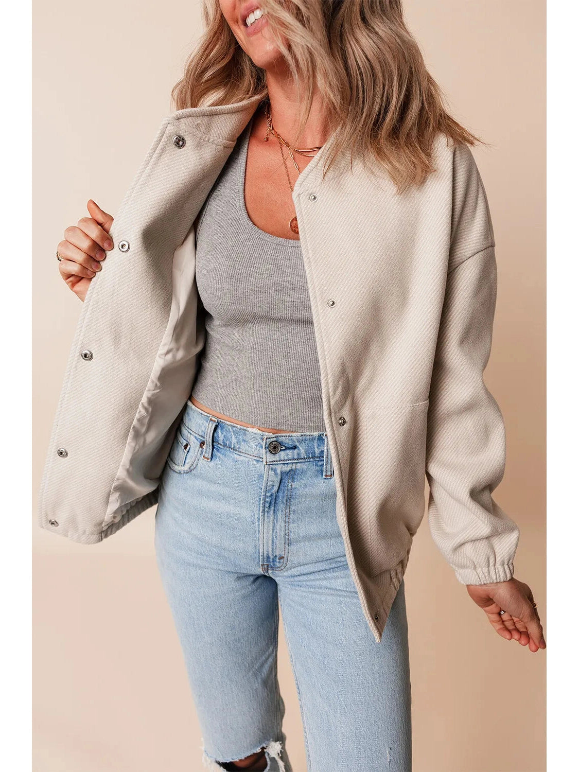 Snap Down Long Sleeve Jacket nicholesgifts