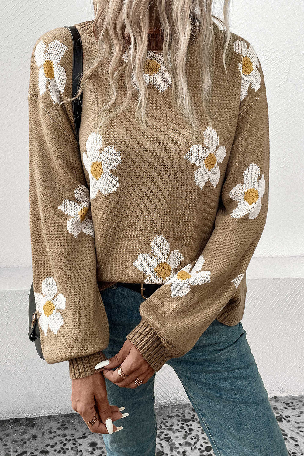 Perfee Floral Dropped Shoulder Sweater Trendsi