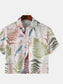 Men's Tropical Fern Print Short Sleeve Button-Up Shirt nicholesgifts