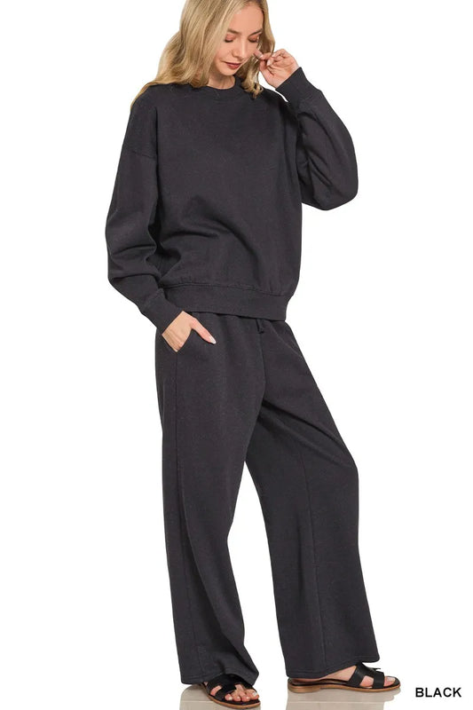Zenana Fleece Long Sleeve Top and Sweatpants Set Trendsi