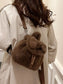 Fuzzy Plush Drawstring Backpack Bag nicholesgifts