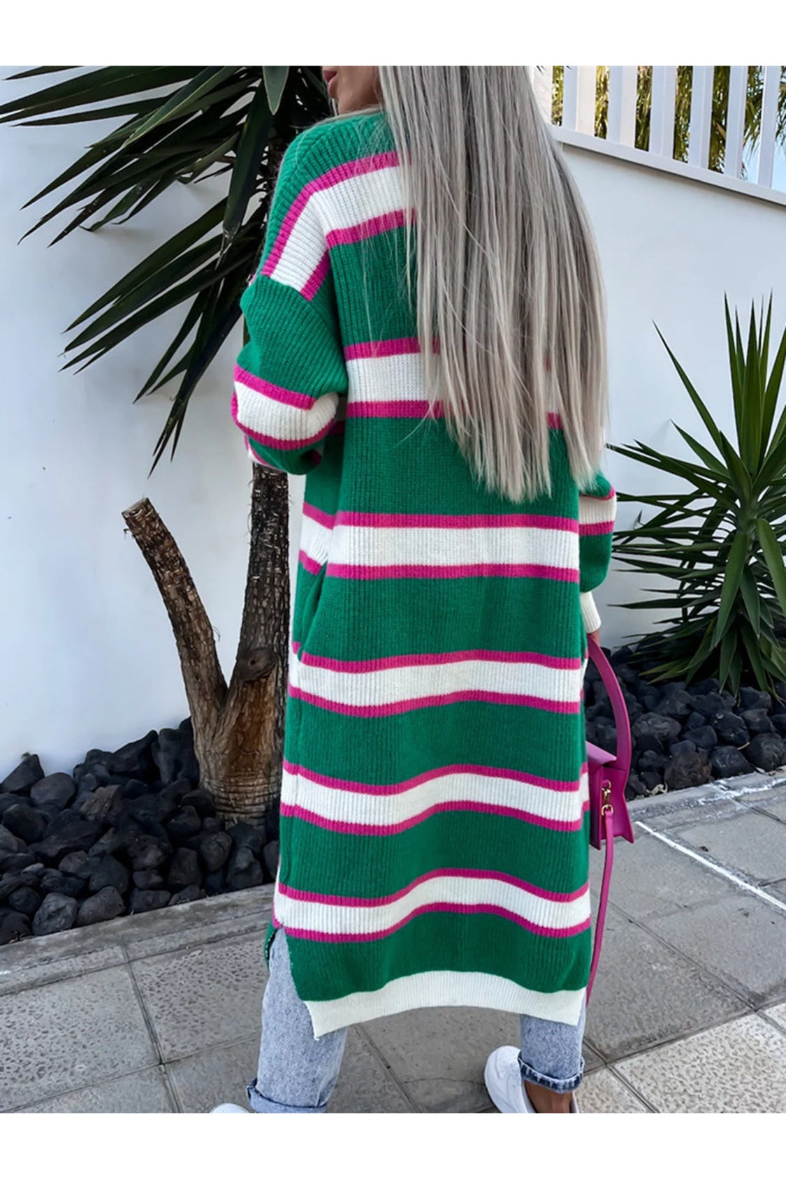 Striped Open Front Longline Cardigan nicholesgifts