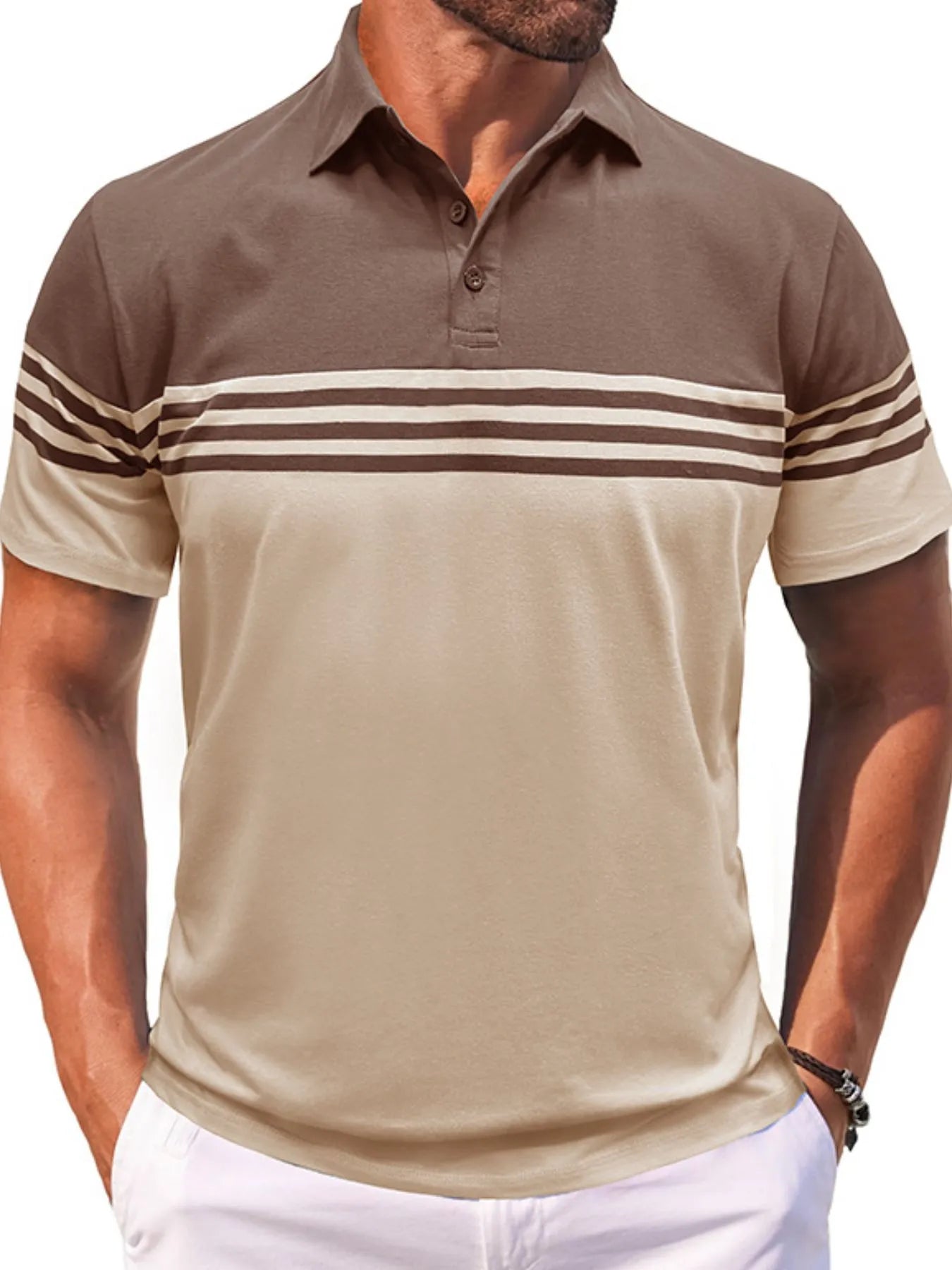 Men's Full Size Color Block Striped Polo Shirt Plus Size NicholesGifts