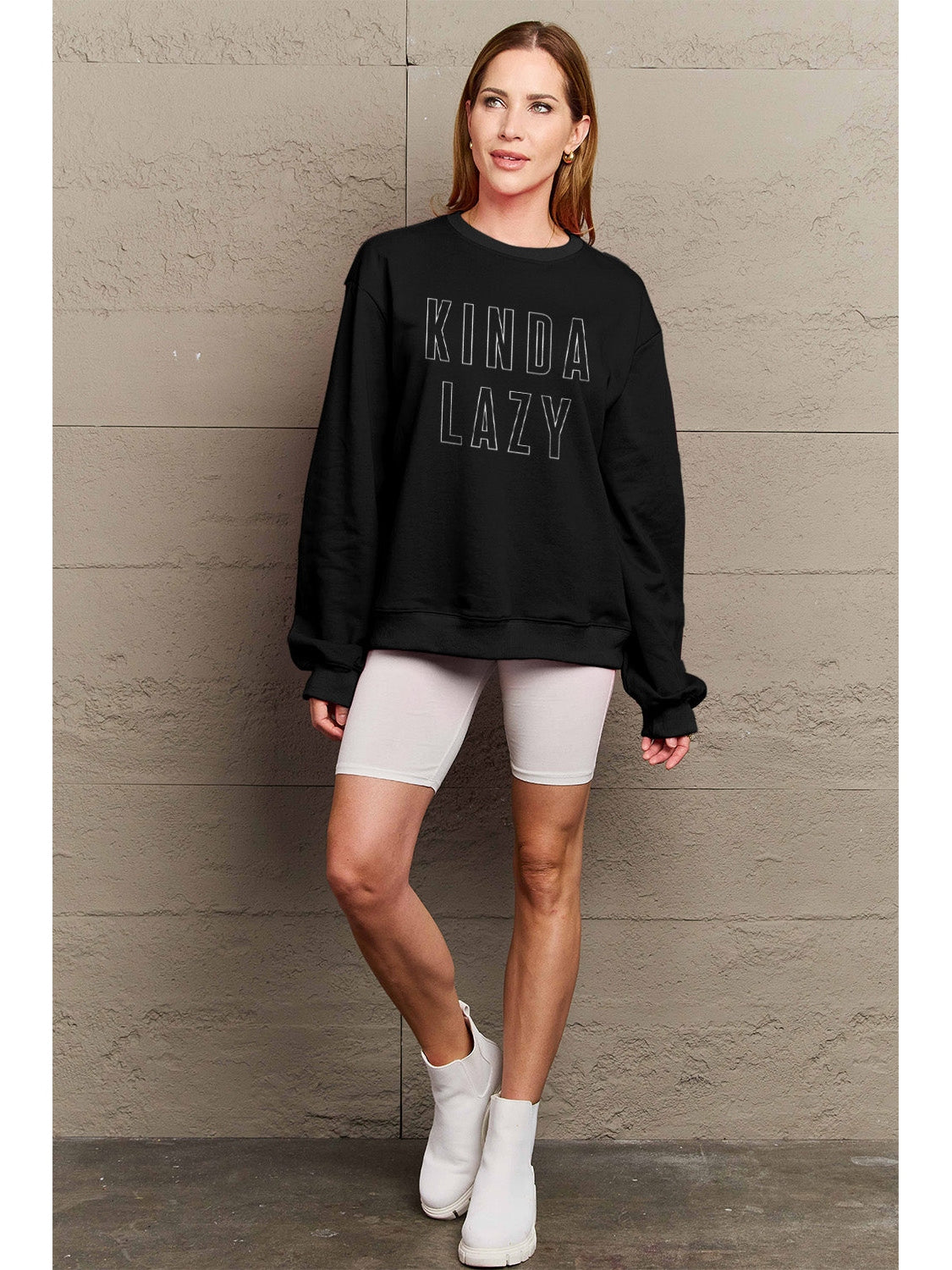 Women Simply Love Full Size Kinda Lazy Round Neck Sweatshirt nicholesgifts