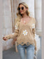 Flower Distressed Long Sleeve Sweater Trendsi
