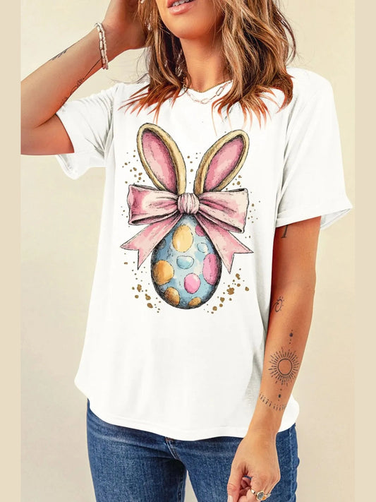Easter Egg Bow Bunny Ear Graphic T-Shirt Trendsi
