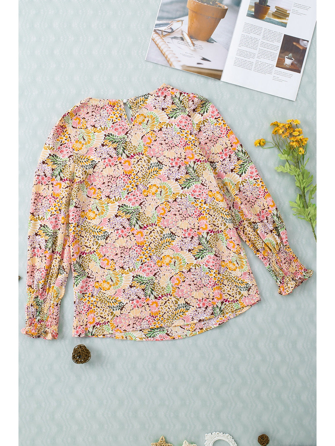 Women Floral Print Long Puff Sleeve Blouse nicholesgifts